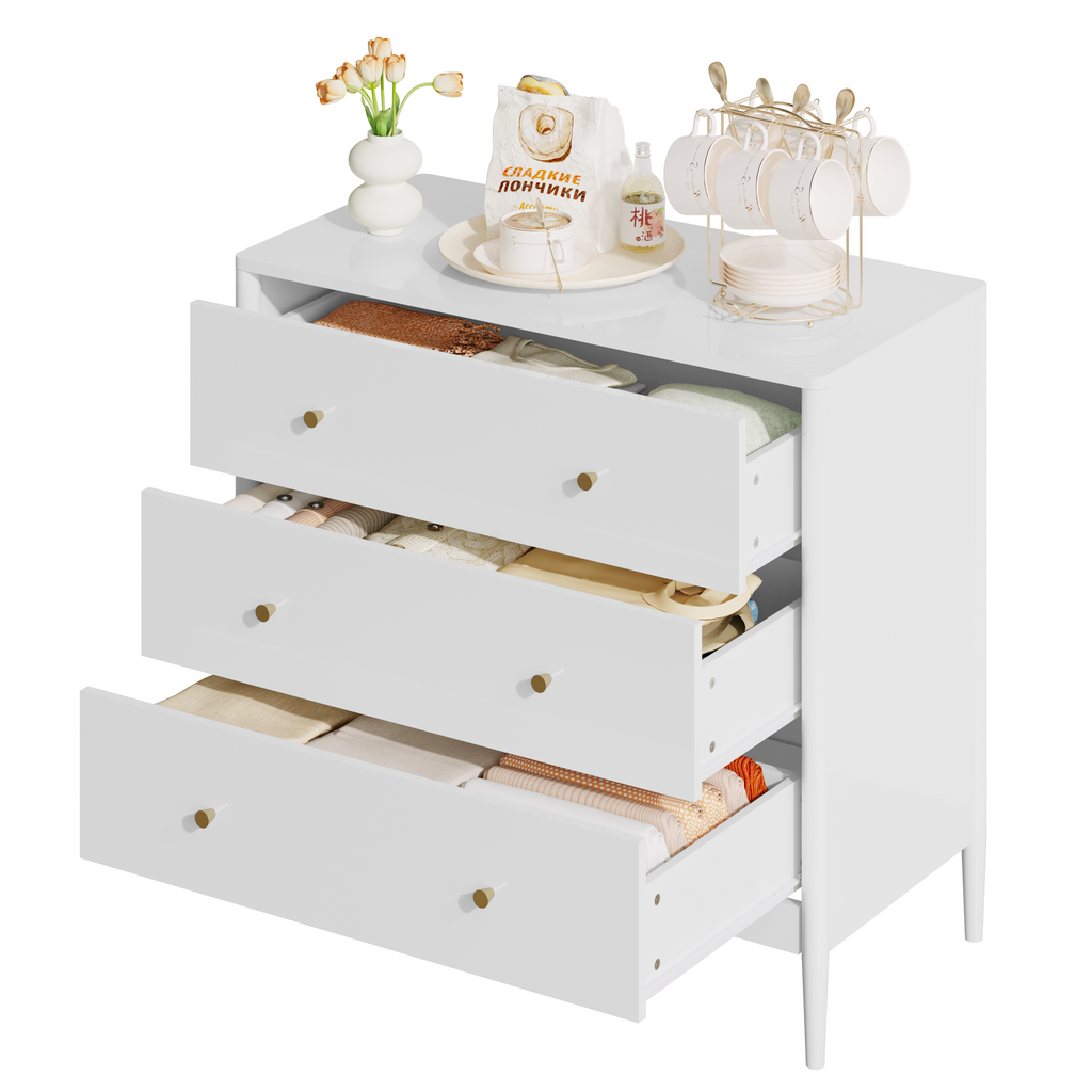 3 Drawer Dresser Chest, Modern White Storage Cabinet, MDF Wood Organizer for Bedroom, Living Room, Entryway, Small Space Furniture - Grand Goldman Shop