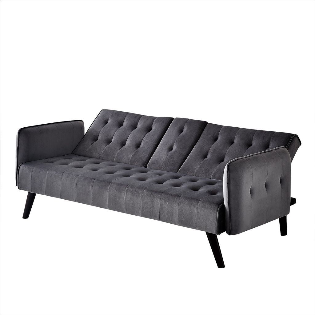72' Velvet Convertible Sofa Bed with Cup Holders, Tufted Folding Futon Sleeper Couch, Mid-Century Modern 3 Seater for Small Spaces, 72' L x 34.6' D x 31' H, Dark Grey - Grand Goldman Shop