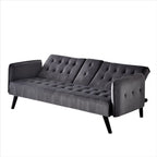 72' Velvet Convertible Sofa Bed with Cup Holders, Tufted Folding Futon Sleeper Couch, Mid-Century Modern 3 Seater for Small Spaces, 72' L x 34.6' D x 31' H, Dark Grey - Grand Goldman Shop