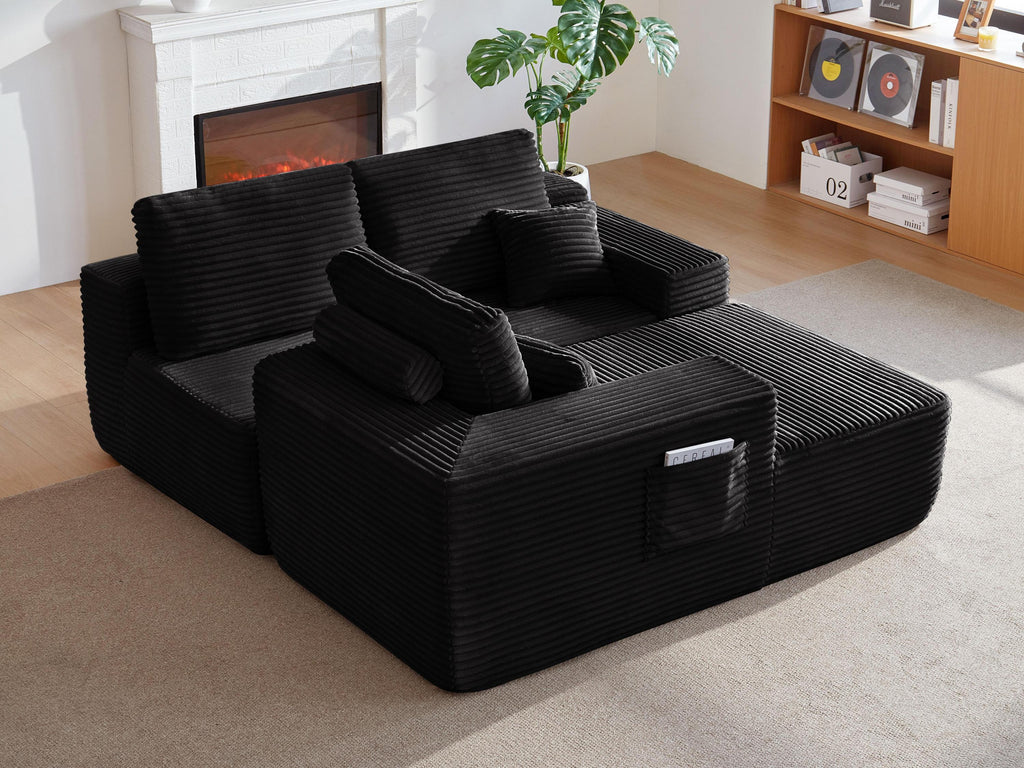 104' Cloud Sectional Sofa with L-Shape Chaise and Side Pockets , Modern Modular Design, Deep Seating, Upholstered Couch for Living Room/Bedroom, No Assembly Required (Plush Fabric), Black, Left-facing - Grand Goldman Shop