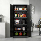 72'H Metal Garage Storage Cabinet, Black Tool Steel Locking Cabinet with Doors and 4 Shelves, Tall Cabinets for Garage Storag