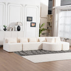 Modern Upholstered L-Shape Sofa with Chaise Lounge and Back Pillows, Beige Boucle Fabric, 144 inches - Grand Goldman Shop
