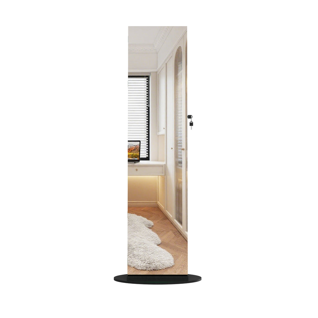 360°Swivel Jewelry Cabinet with Full Length Mirror, 360°Rotating Standing Jewelry Armoire Organizer, Lockable Storage Cabinet, Interior Lighted Mirror, Black - Grand Goldman Shop