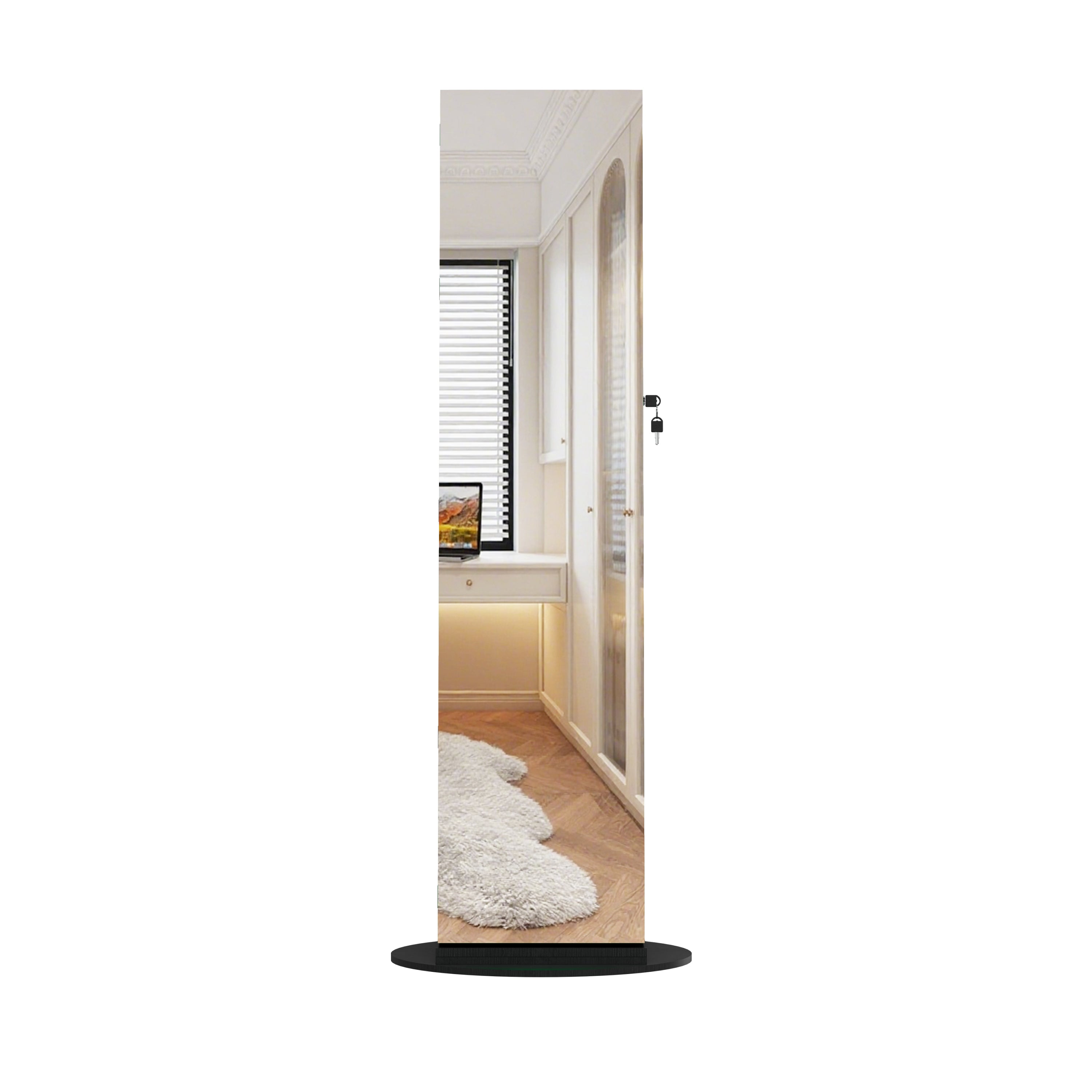360°Swivel Jewelry Cabinet with Full Length Mirror, 360°Rotating Standing Jewelry Armoire Organizer, Lockable Storage Cabinet, Interior Lighted Mirror, Black - Grand Goldman Shop