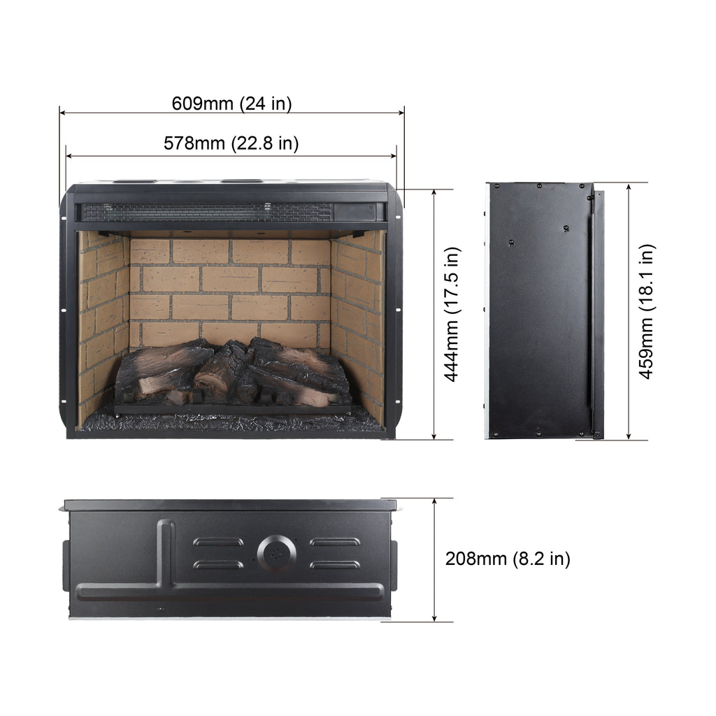 Vintage Infrared Quartz Heater Fireplace Insert with Realistic Logs, Brick Design, Antique Black, Tempered Glass, 23 Inch - Grand Goldman Shop