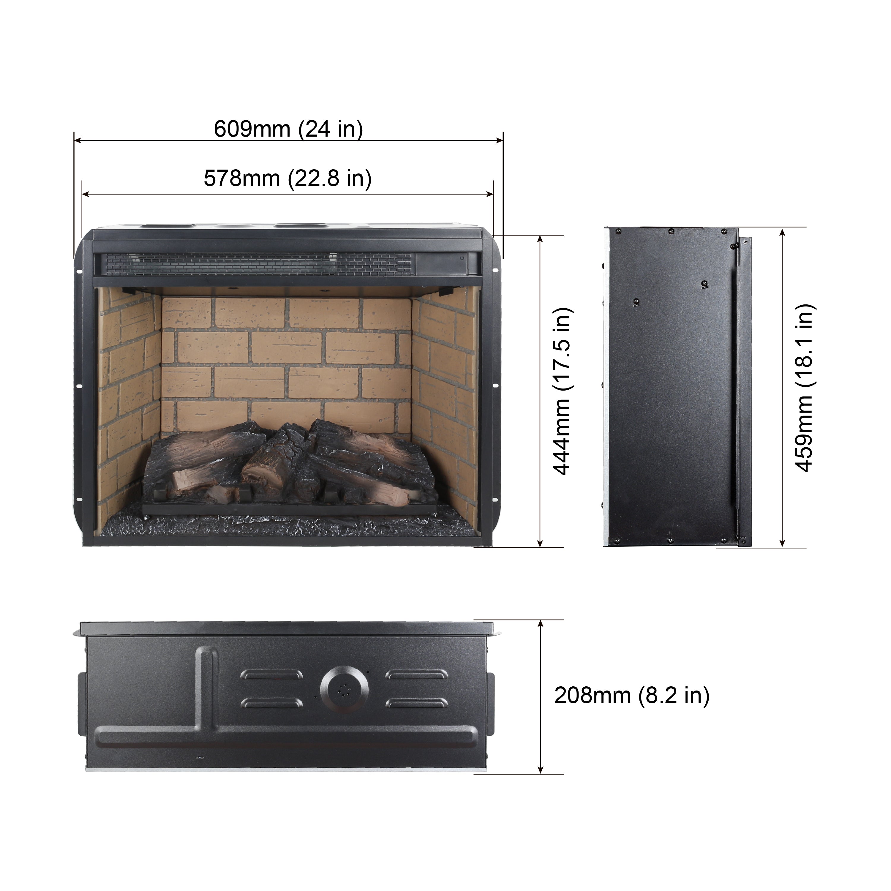 Vintage Infrared Quartz Heater Fireplace Insert with Realistic Logs, Brick Design, Antique Black, Tempered Glass, 23 Inch - Grand Goldman Shop