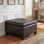 Black PU Storage Ottoman with Rubber Wood Legs, 30.25'' Square Tufted Indoor Ottoman with Lift-Top Storage for Living Room, Bedroom & Entryway,300lbs Weight Capacity - Grand Goldman Shop
