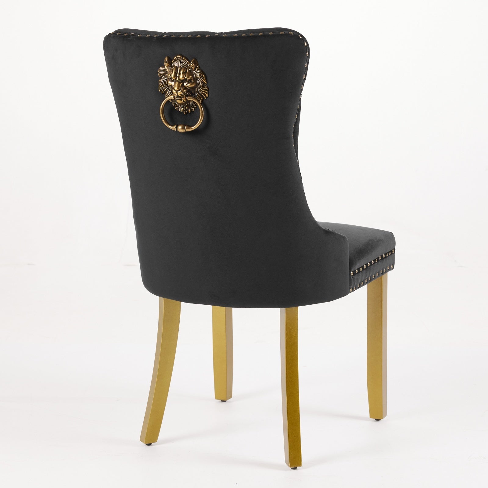 Mid-Century Modern Chairs with Lion Head Pull Ring,High-end Tufted Solid Wood Contemporary Velvet Upholstered Dining Chair with Golden Wooden Legs Nailhead Trim 2-Pcs Set,Black,SW1201BK - Grand Goldman Shop