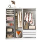 Doorless Wooden Storage Wardrobe for Dedroom with Shelves and 3 Drawers, White - Grand Goldman Shop