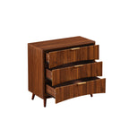 Fluted 3 Drawer Dresser Set of 2, Mid-Century Modern Tall Chest of Drawers with Vertical Grooved Design, Solid Wood Storage Cabinet with Metal Handles for Bedroom Living Room, Walnut - Grand Goldman Shop