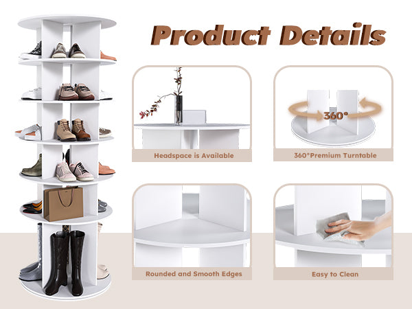 6-Tier Spinning Shoe Rack, Free Standing 360° Revolving Shoe Organizer,white - Grand Goldman Shop