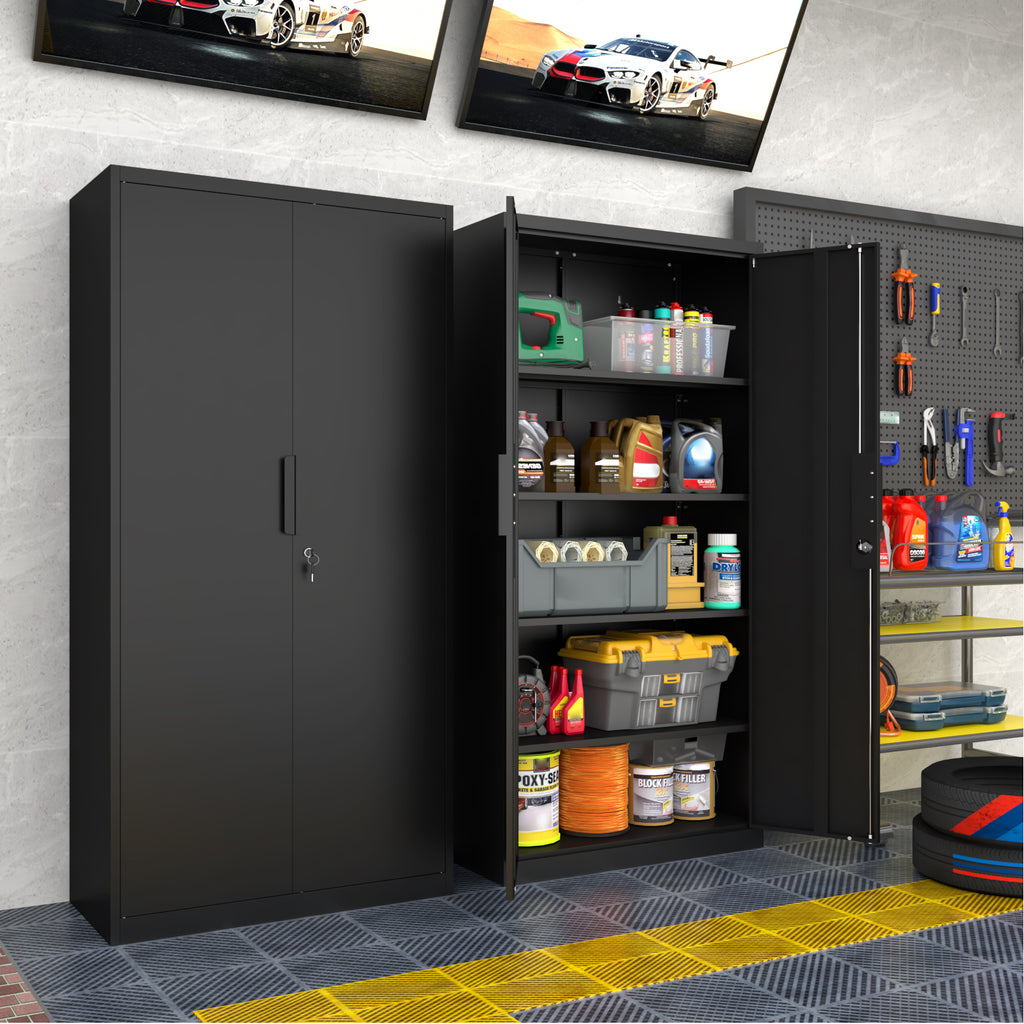 70-Inch Black 2-Door File Cabinet with Lock, 4 Adjustable Shelves, Heavy-Duty Steel Construction for Commercial and Home Offi