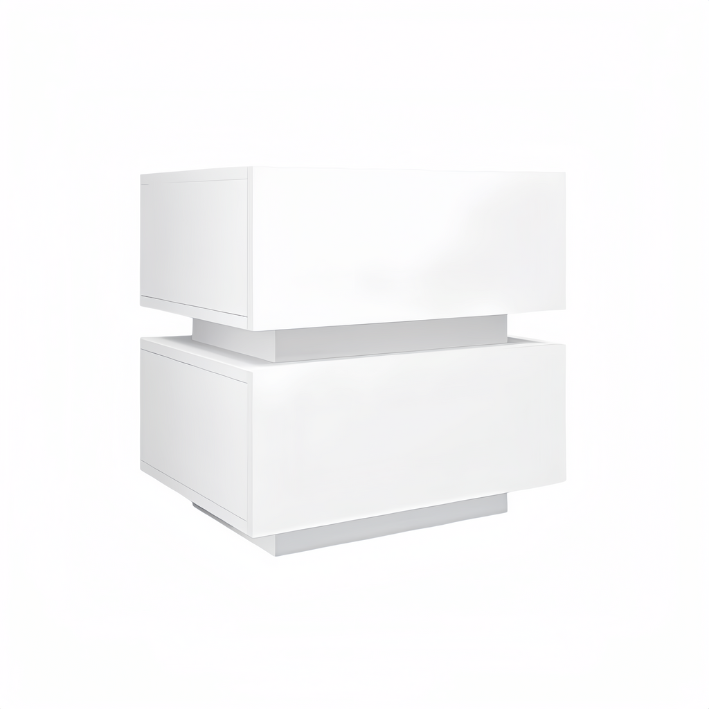 White Color High Glossy 2 Drawers Bedside Table with RGB Led Light Nightstand with Bluetooth Control - Grand Goldman Shop