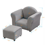 Kids Gray Velvet Upholstered Chair with Ottoman for Comfortable Seating - Grand Goldman