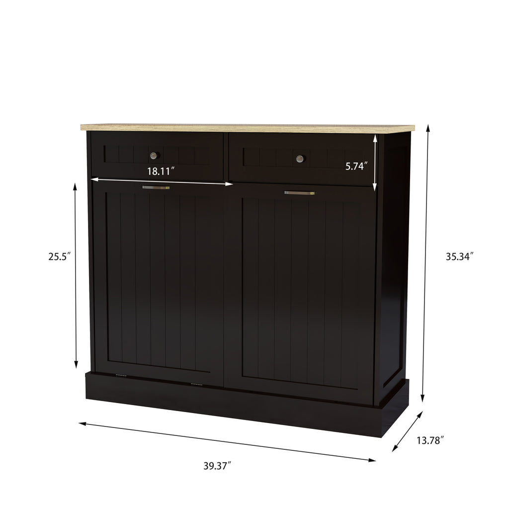 Two Drawers and Two-Compartment Tilt-Out Trash Cabinet Kitchen Trash Cabinet-Black - Grand Goldman Shop