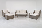 7-teiliges Rattan Outdoor-Möbelset für Garten & Veranda – Inklusive 3er-Sofa, Drehsesseln, Ottomanen & weißen Kissen