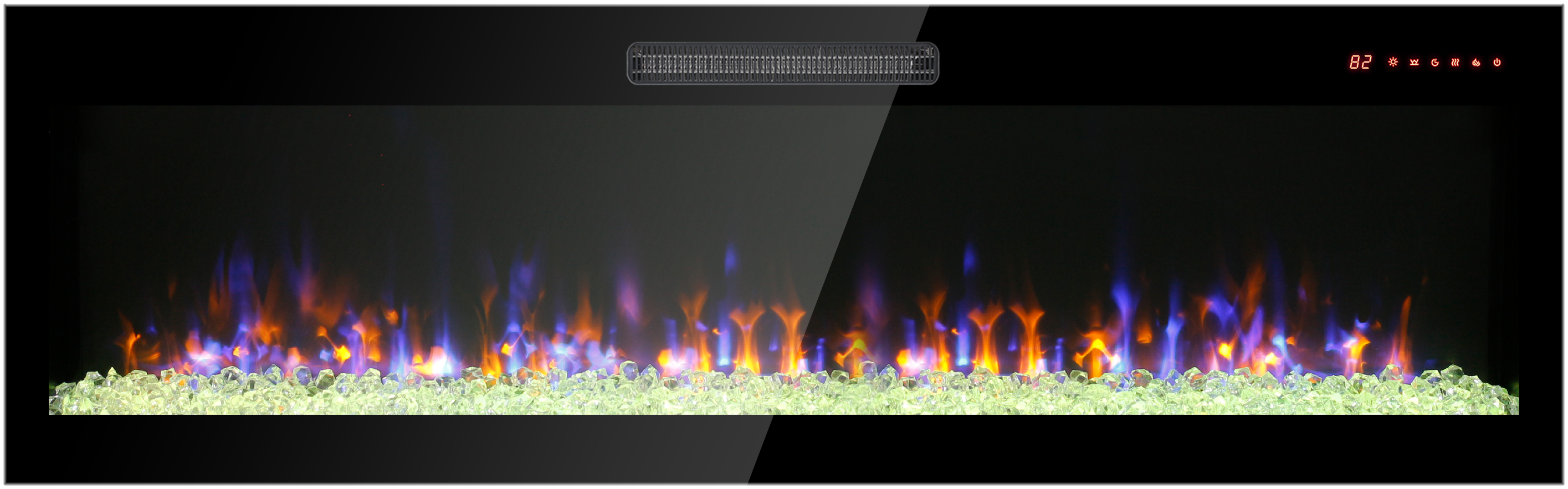 60 inch recessed ultra thin tempered glass front wall mounted electric fireplace with remote and multi color flame & emberbed, LED light heater - Grand Goldman Shop