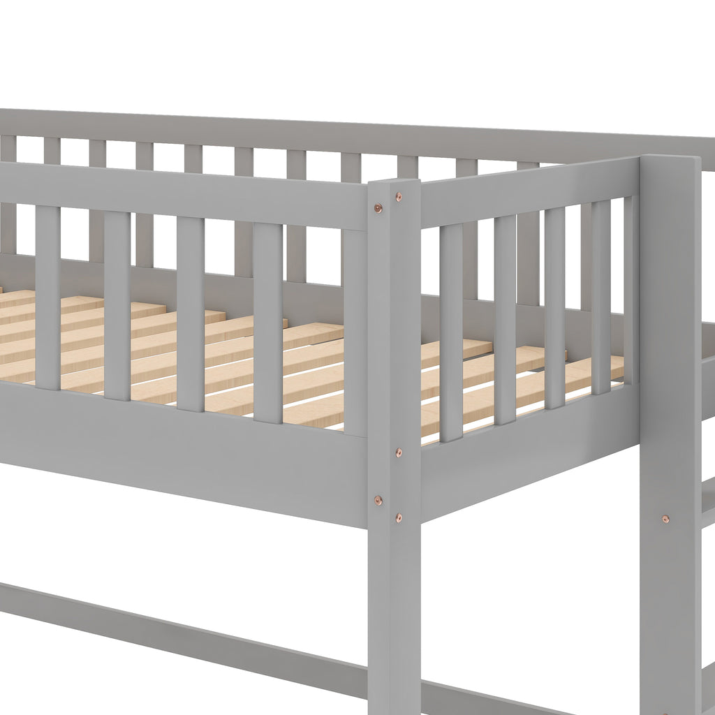 Twin Size Low Loft Bed with Ladder and Slide, Gray(OLD SKU:WF196418AAE) - Grand Goldman Shop