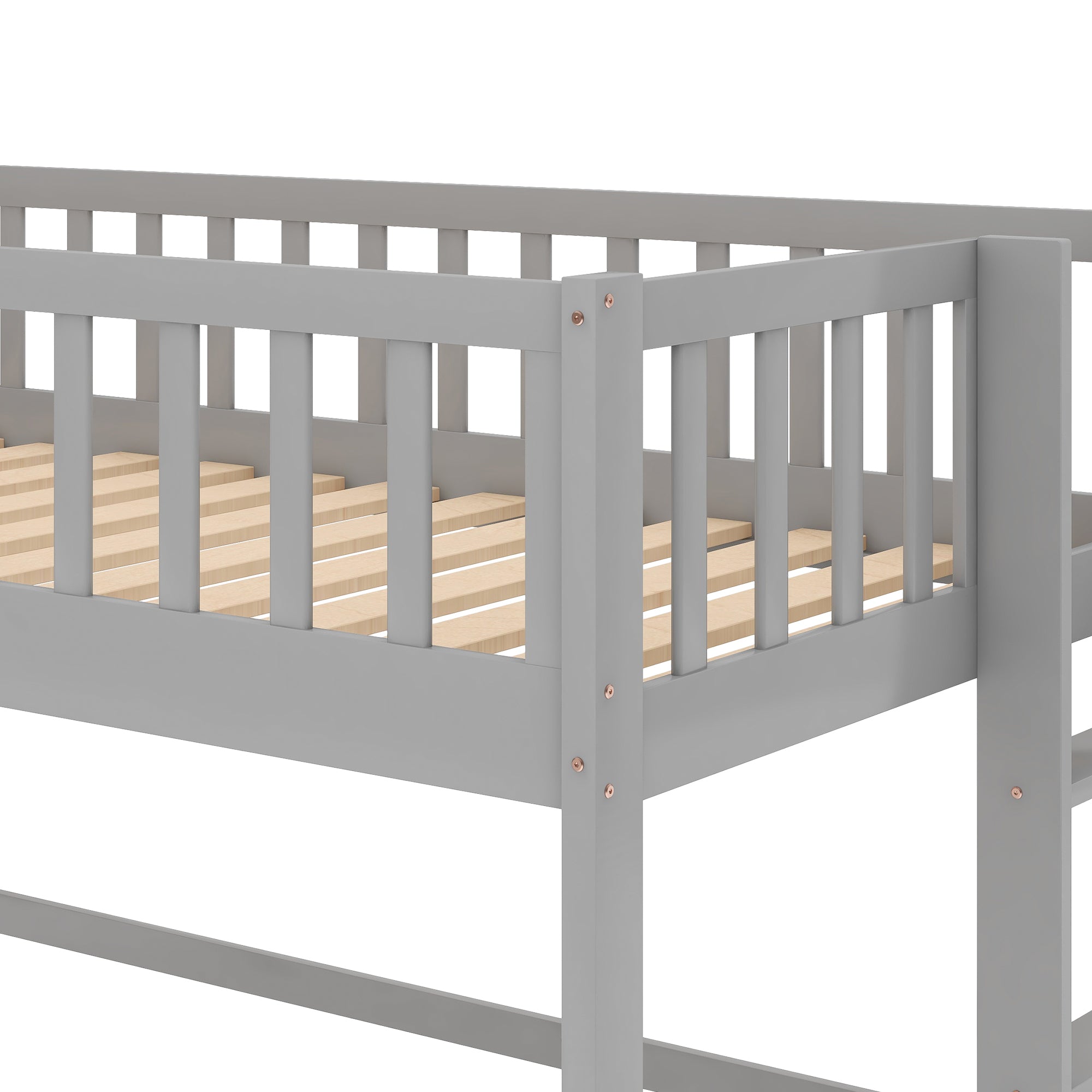 Twin Size Low Loft Bed with Ladder and Slide, Gray(OLD SKU:WF196418AAE) - Grand Goldman Shop