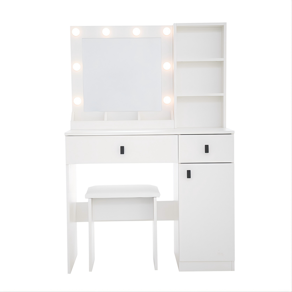 Vanity Desk with Lights, Vanity Set with Mirror, Makeup Vanity Desk with Large Drawers & Three Level Storage Dreeser, Vanitys/Vanities with 3 Lights Brightness Adjustable for Bedroom, White - Grand Goldman Shop