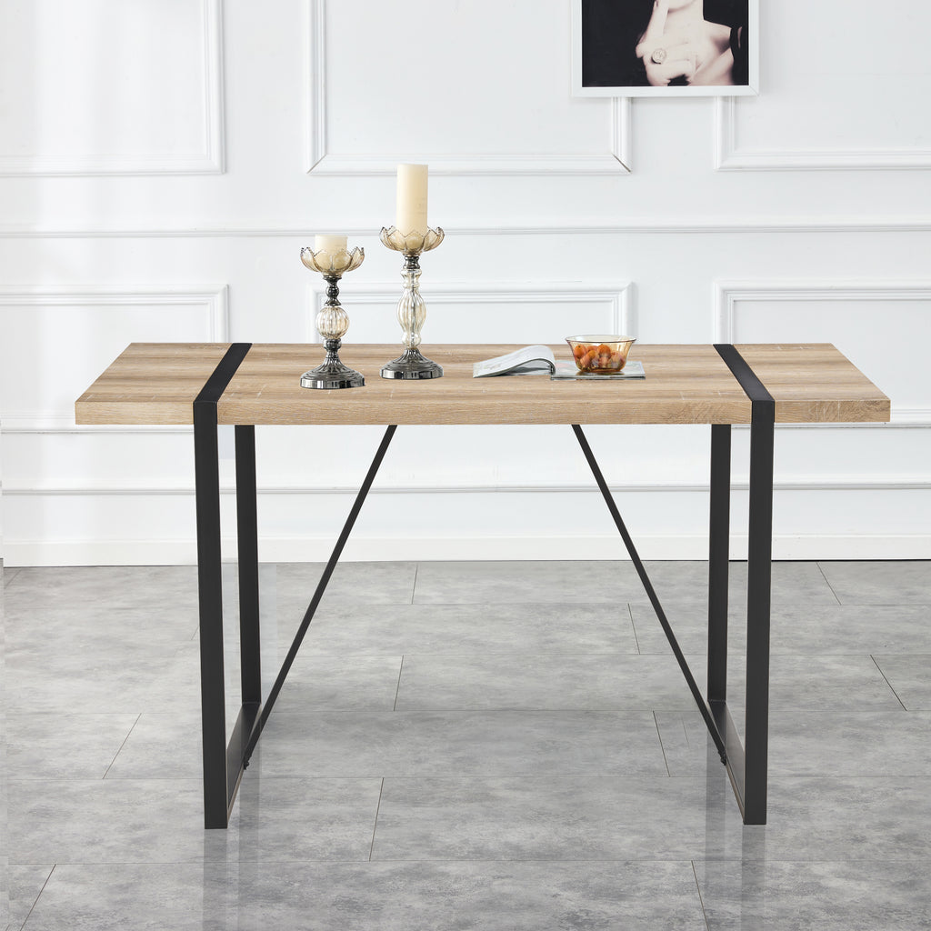 Rustic Industrial Rectangular Wood Dining Table For 4-6 Person, With 1.5' Thick Engineered Wood color Tabletop and Black Metal Legs,Desk For Kitchen Dining Living Room, 55.1' x 31.4'x 29.9'1529W115172 - Grand Goldman Shop