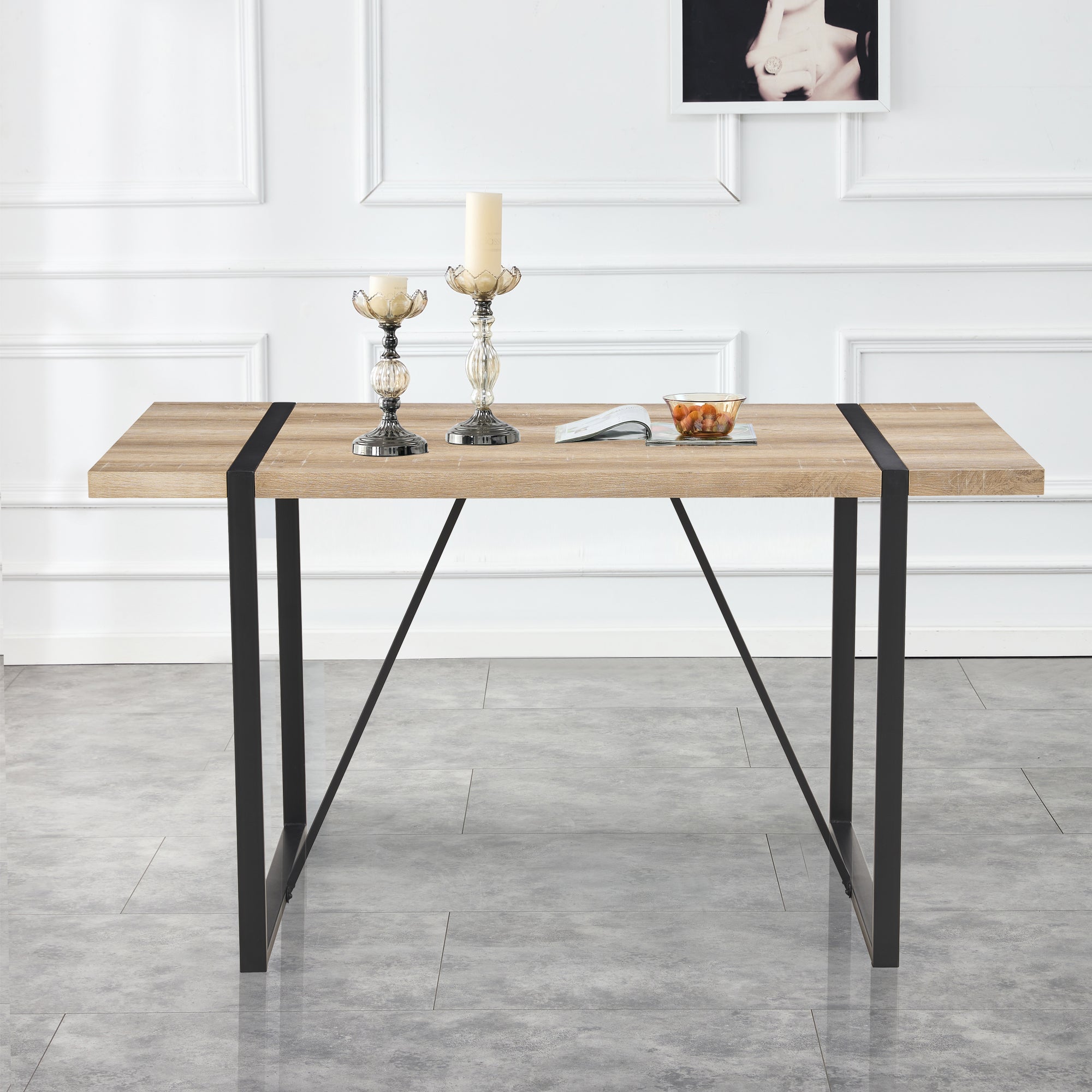 Rustic Industrial Rectangular Wood Dining Table For 4-6 Person, With 1.5' Thick Engineered Wood color Tabletop and Black Metal Legs,Desk For Kitchen Dining Living Room, 55.1' x 31.4'x 29.9'1529W115172 - Grand Goldman Shop