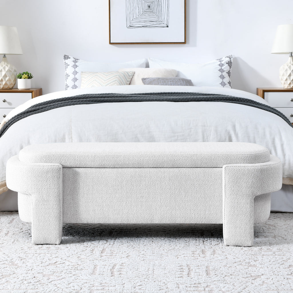 Linen Fabric Upholstered Bench with Large Storage Space for the Living Room, Entryway and Bedroom,White,( 51.5''x20.5''x17'' ) - Grand Goldman Shop