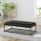 Upholstered Velvet Ottoman Bench with Brass Finish, Black - Grand Goldman Shop