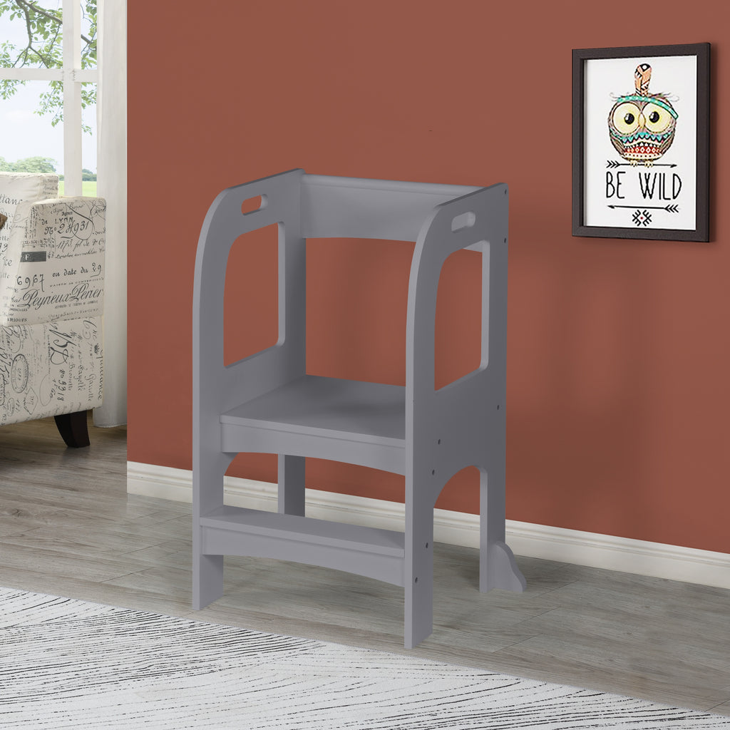 Gray Child Standing Tower Step Stool for Kitchen Counter MDF - Grand Goldman