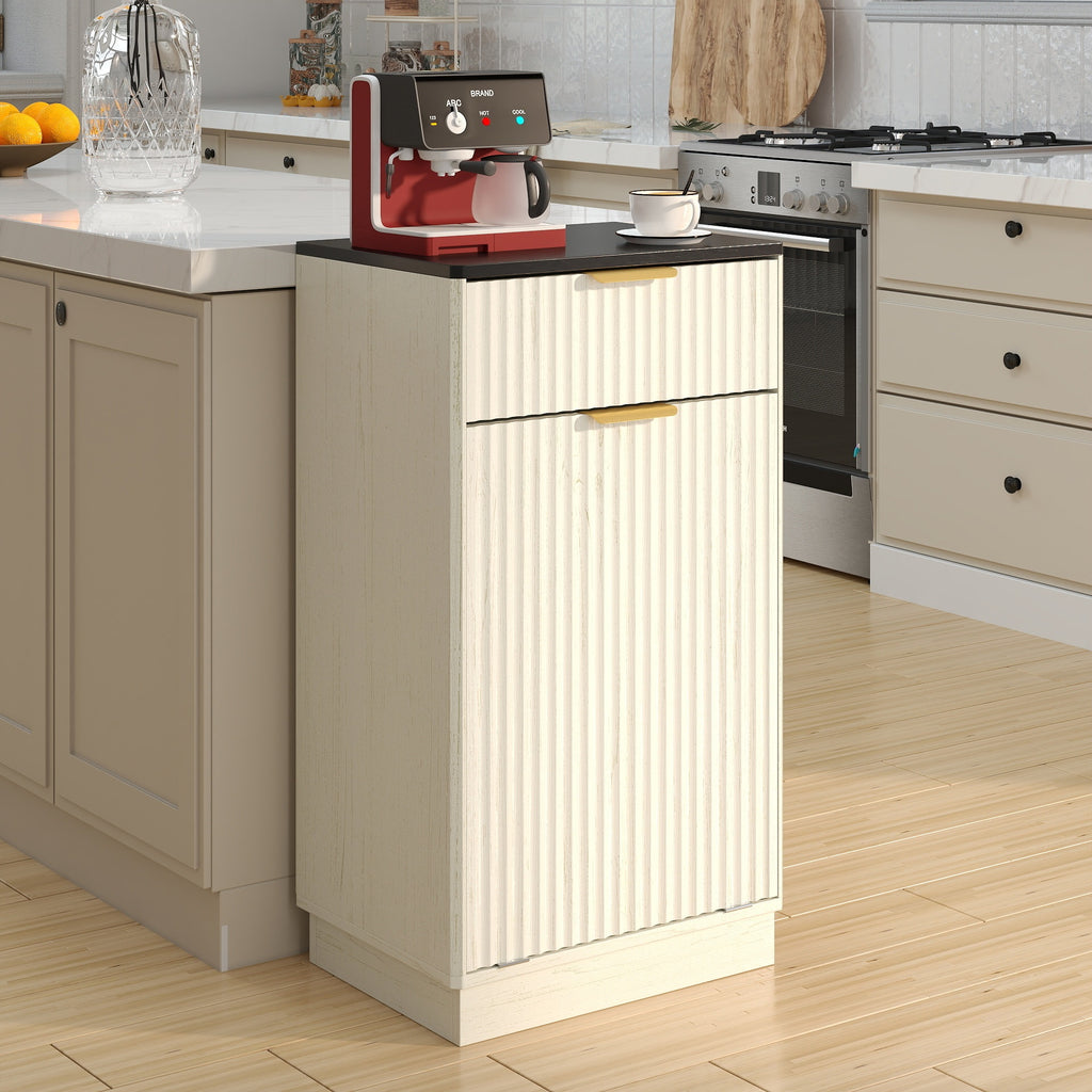 10-Gallon Woodgrain Tilt-Out Trash Can Cabinet Wooden Garbage Recycling Cabinet with Wave-Textured Hideaway Drawer&Pull-Out Bin-Multipurpose Kitchen/Bath Organizer in Antique White Finish - Grand Goldman Shop