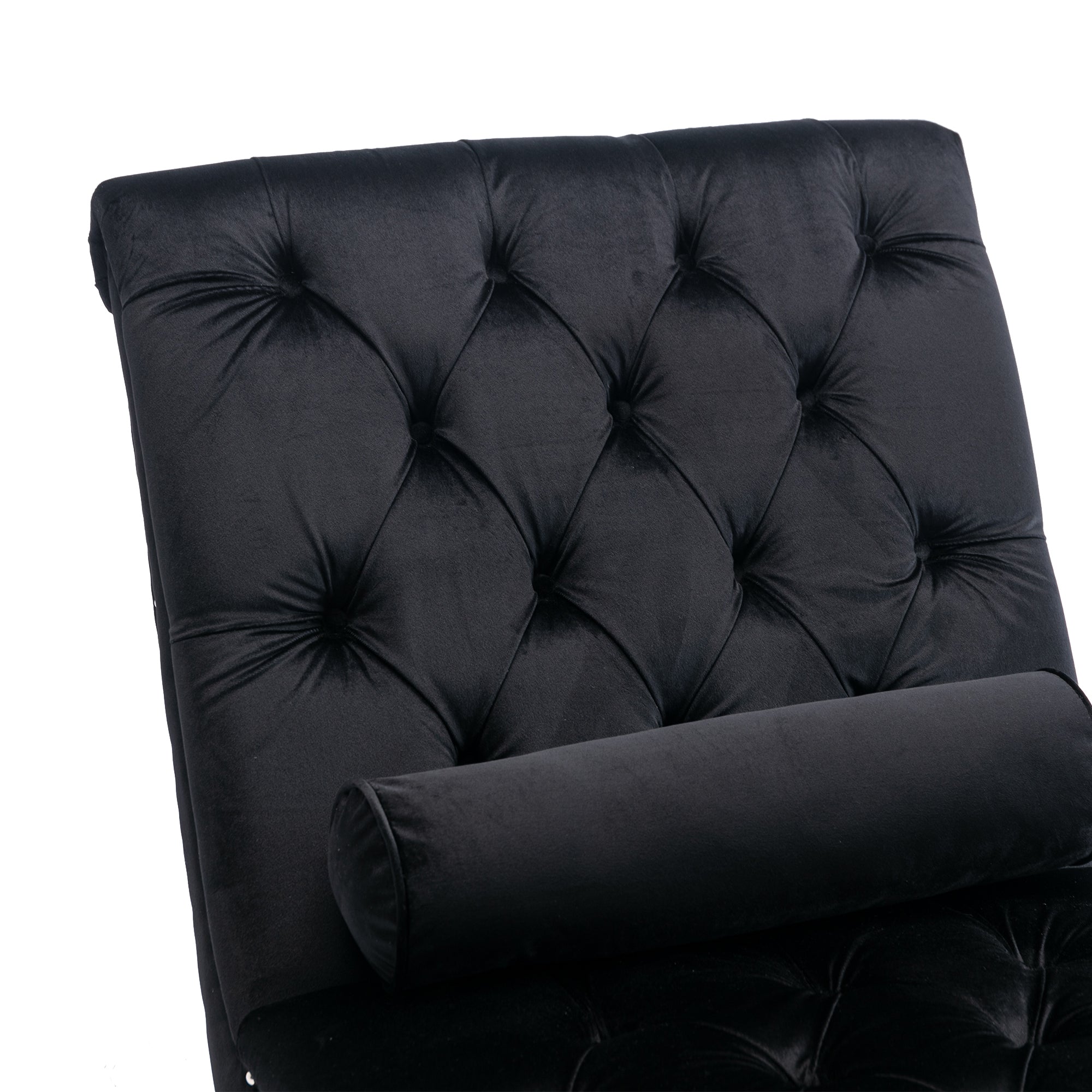 Velvet Chaise Lounge Indoor, Button-Tufted Upholstered Chair with Pillow, Black Velvet, 63.38x28.94x34.05 inches - Grand Goldman Shop