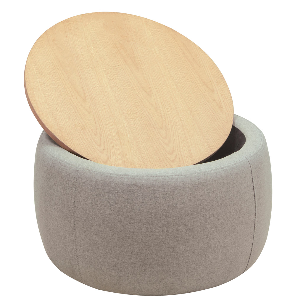 Round Storage Ottoman, 2 in 1 Function, Work as End table and Ottoman,  Grey (25.5'x25.5'x14.5') - Grand Goldman Shop
