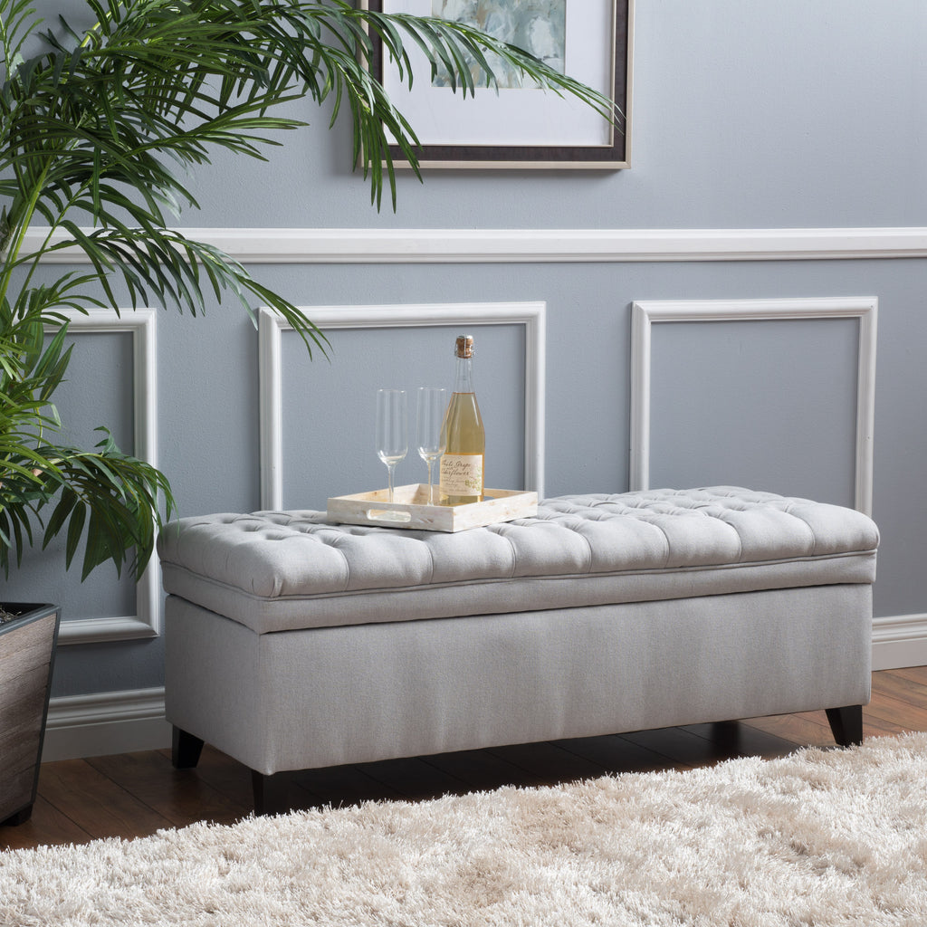 Juliana Light Gray Storage Ottoman Fabric 50 x 20.5 x 18.3 Inches - Grand Goldman Shop