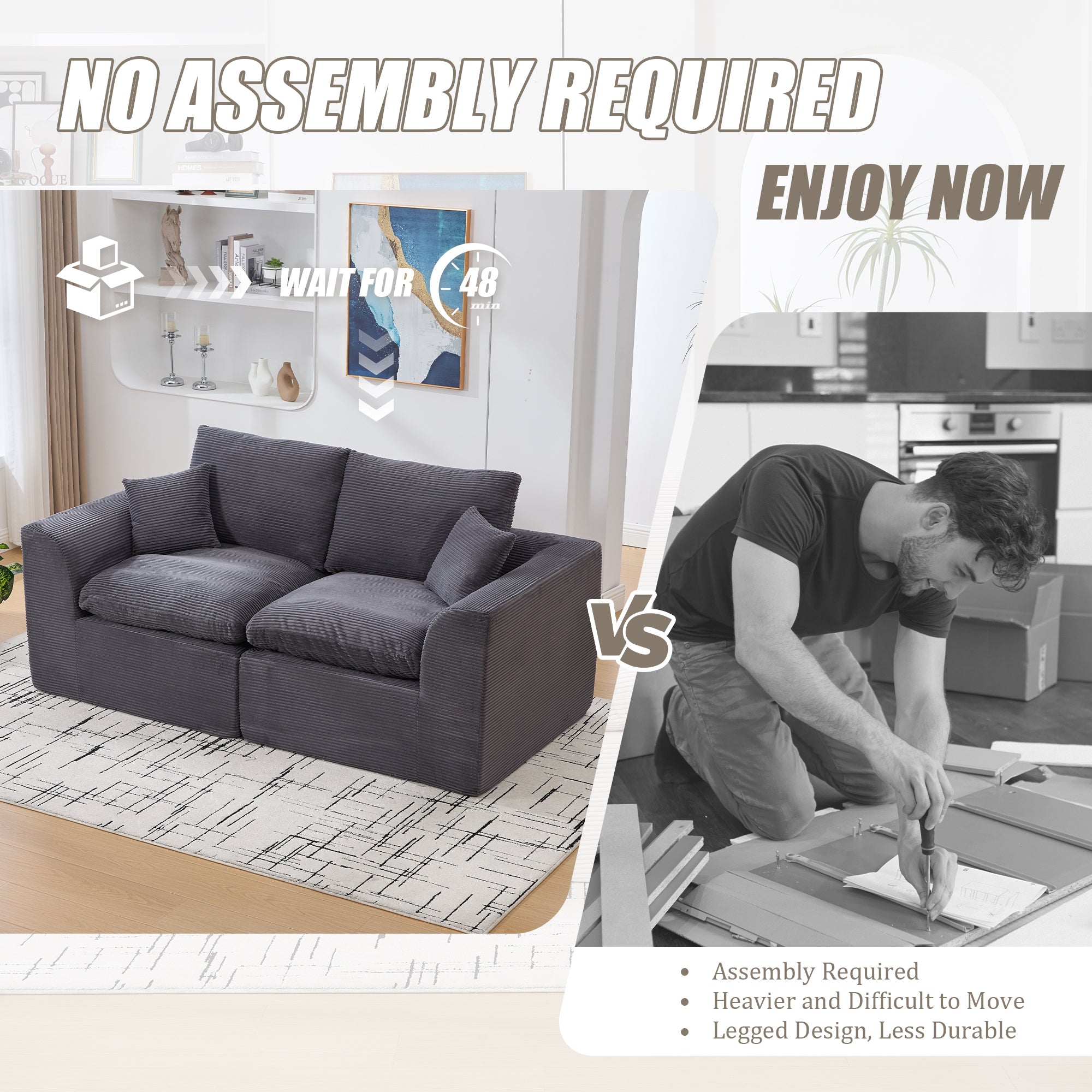 UNITED WE WIN Modular Sectional Sofa Cloud Couch,Comfy Cloud Modern Sofa,2 Seater with Cushion Covers Removable Furniture for Living Room Bedroom Apartments Dorms,No Assembly Required - Grand Goldman Shop