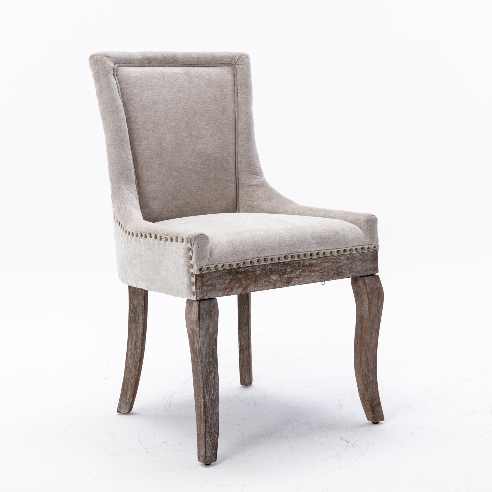 A&A Furniture Ultra Side Dining Chair with Thickened Fabric and Bronze Nail Head, Beige, Set of 2 - Grand Goldman Shop