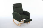 Modern Accent Rocking Chair Rocking Chair with Solid Wood Legs, Upholstered Nursery Glider Rocker, Comfy Armchair with Side Pocket, Living Room Lounge Arm Chair with High Backrest fabric - Grand Goldman Shop