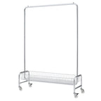 Heavy Duty Silver Iron Garment Rack with Basket on Wheels, 47.24 x 15.75 x 66.93 Inches - Grand Goldman Shop