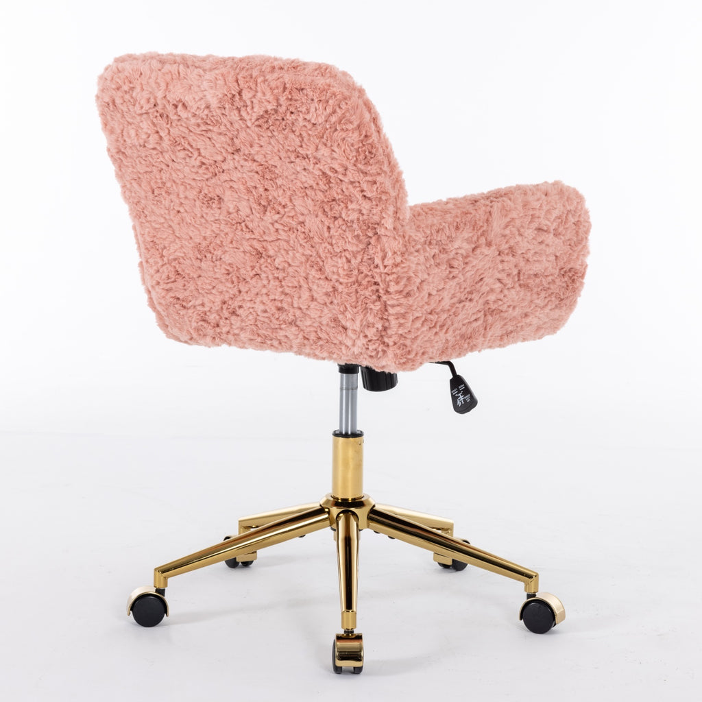 A&A Furniture Office Chair,Artificial rabbit hair Home Office Chair with Golden Metal Base,Adjustable Desk Chair Swivel Offic