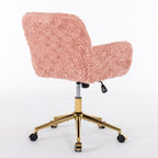 A&A Furniture Office Chair,Artificial rabbit hair Home Office Chair with Golden Metal Base,Adjustable Desk Chair Swivel Offic