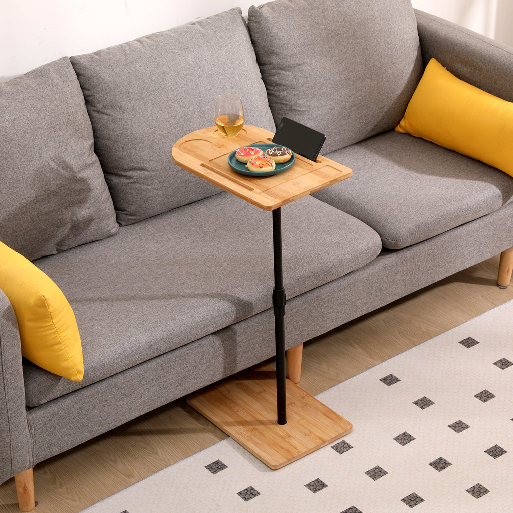 Couch Tray Table Bamboo Height Adjustable Side Table for Sofa C-shaped Oval End Tables with Slots for Bed & Chairs in Living Room & Bedroom (Oval + Rectangle) - Grand Goldman Shop