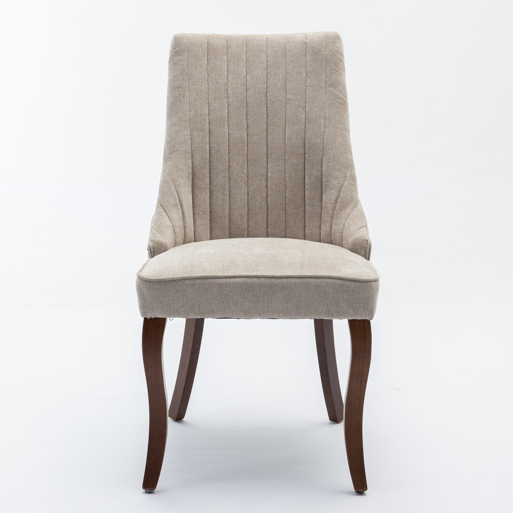 Rayon Cloth Flocking Linen Dining Chairs Channel Kitchen Dinner Chair Comfy Fabric Upholstered Accent Chair for Dining Room with Curved Solid Wood Legs,Set of 2 (Beige), SW1847BG - Grand Goldman Shop