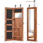 Solid Wood Jewelry Armoire Organizer Cabinet with Full-Length Mirror, Brown, Wall-Mounted Lockable with LED Light, 47.5x14.3 in - Grand Goldman Shop