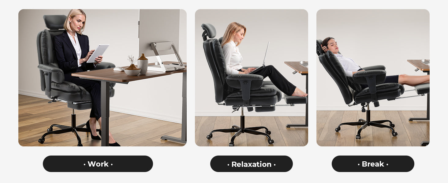 Office Chair Ergonomic 200 kg PU Leather Computer Chair with Lumbar Support and High Backrest, Ergonomic Desk Chair with Lift
