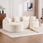 Boneless L-Shape Sectional Sofa with Curved Chaise,White Modular Chenille Compression Couch,30D High-Density Foam,Minimalist Modular Couches Sleeper for Living Room Bedroom Apartment Lounge. - Grand Goldman Shop