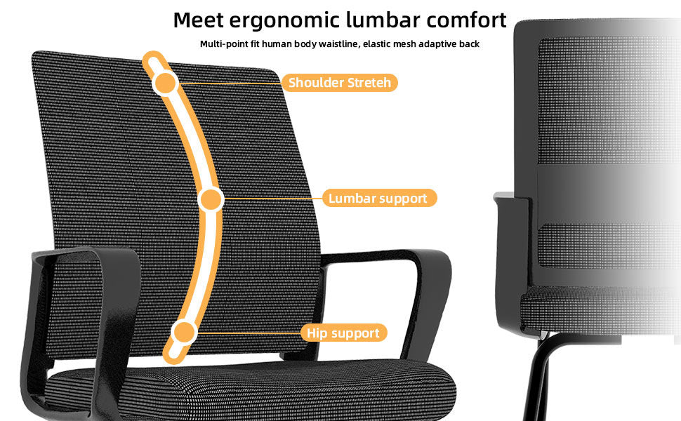 Minimalist Modern Office Chair with Metal Frame, Soft Cushion, Mesh Backrest, Black, for Home & Office Use - Grand Goldman