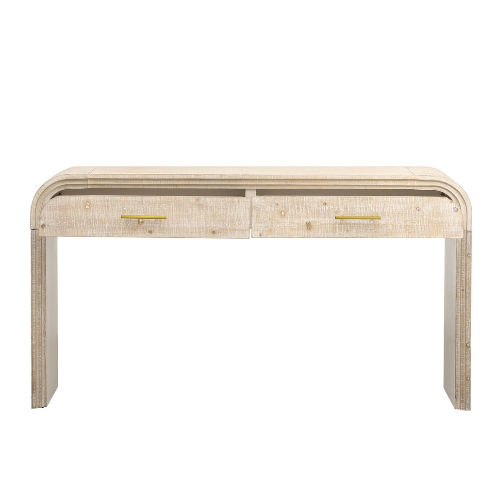 TREXM Unique Retro Silhouette Console Table with Open Style, Two Top Drawers for Entrance, Dinning Room, Living Room (Natural Wood Wash) - Grand Goldman Shop