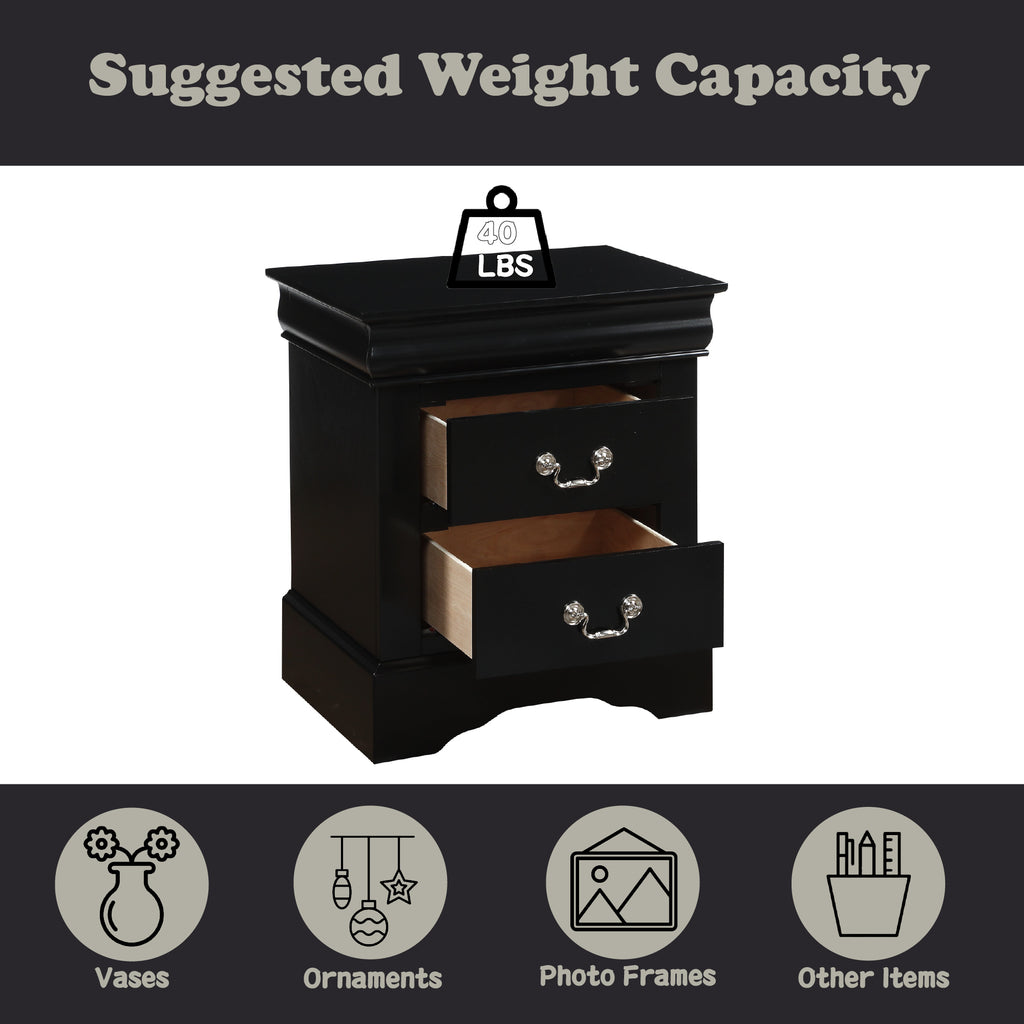 Louis Philippe III Black Finish Nightstand - Grand Goldman Shop