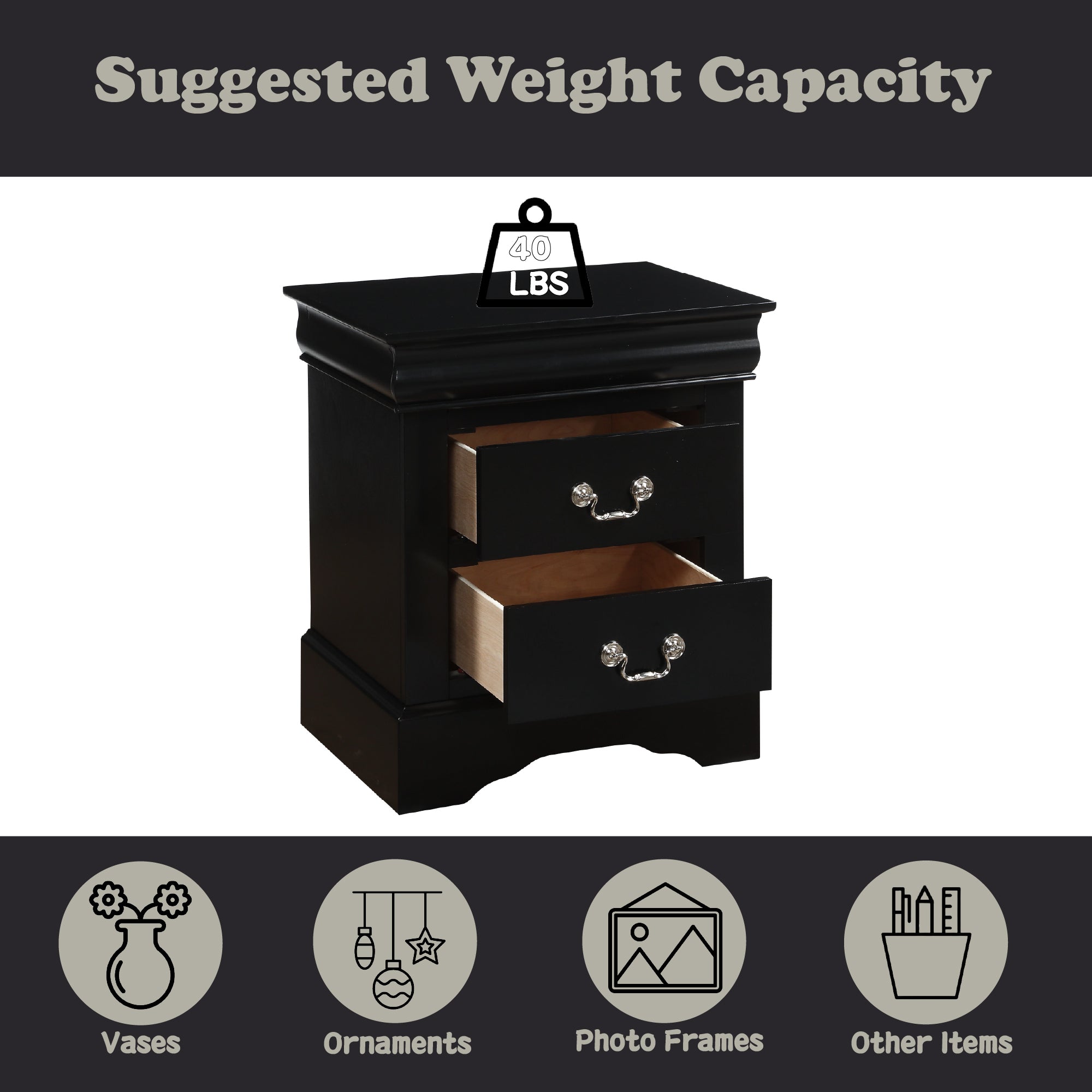 Louis Philippe III Black Finish Nightstand - Grand Goldman Shop