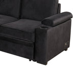 Modern Velvet Sleeper Sofa Bed with Storage Ottoman, Black, 84.75' L Shape - Grand Goldman Shop