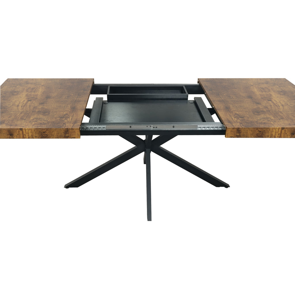 Retro Rectangular Stretch Dining Table with Antique Wood Top and Black Iron Base, Brown+Black, MDF+Metal, 55.11'-70.86'L - Grand Goldman Shop